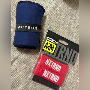 Acteon Navy towel and NXTRND Red Arm Bands. NWT